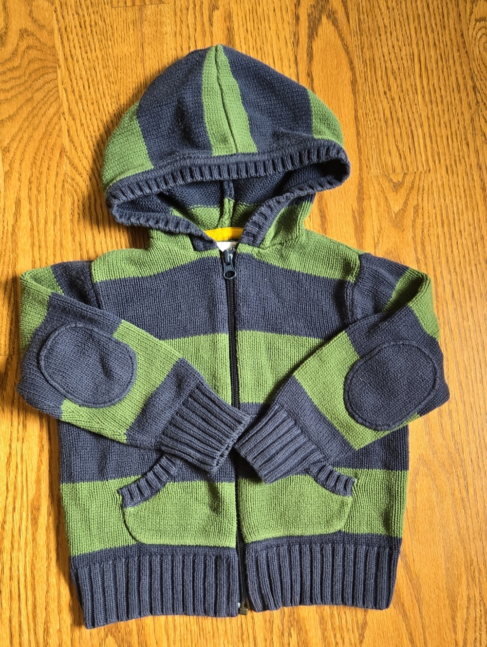 Old Navy Hooded Zip Sweater - Green & Navy Stripes, 3T